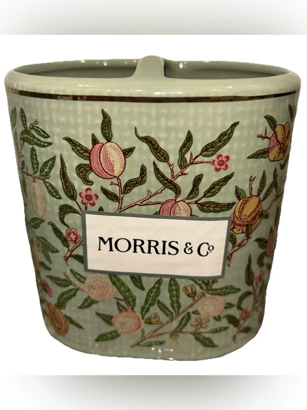 MORRIS & CO. Green Floral Fruit Textured Oval Toothbrush Toothpaste Holder NEW